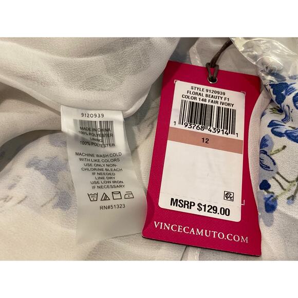 Vince Camuto Chiffon Asymmetrical Ruffle Button Front Dress Sz 12 in Ivory NWT - Picture 7 of 7